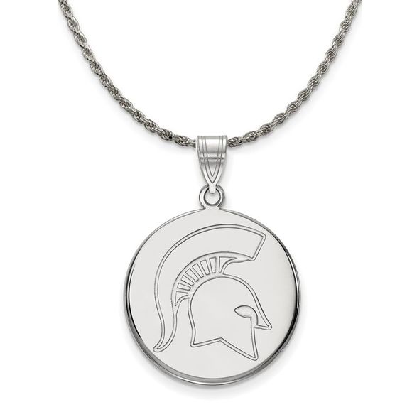 Sterling Silver Michigan State Large Disc Pendant Necklace - 18 Inch